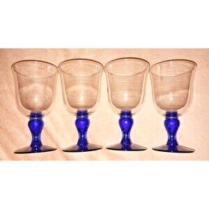 Libbey Martello Cobalt Blue Clear Set of 4 Goblets Water Wine Tea